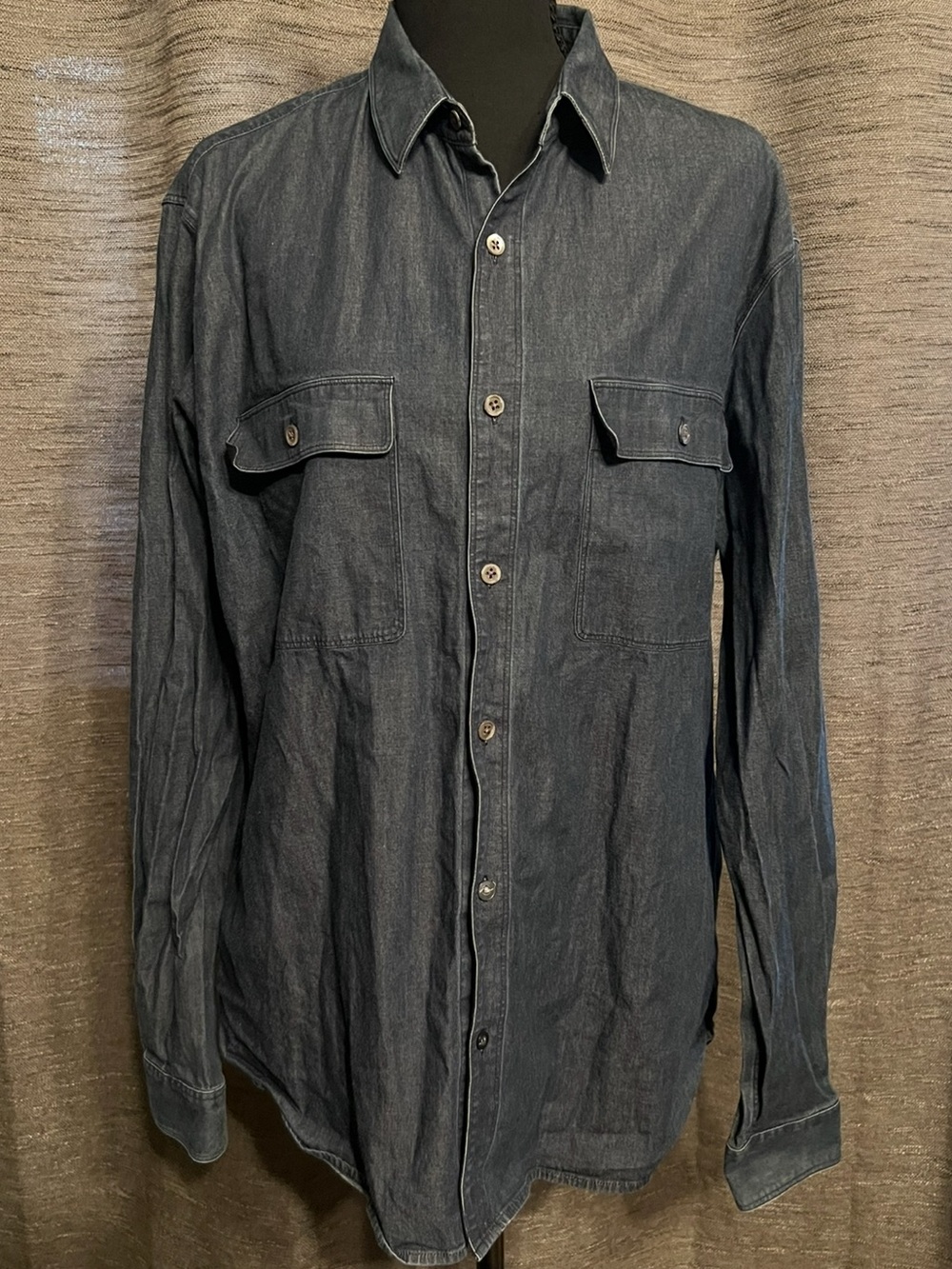 Theory Men's Dark Blue Denim Button-Down Shirt